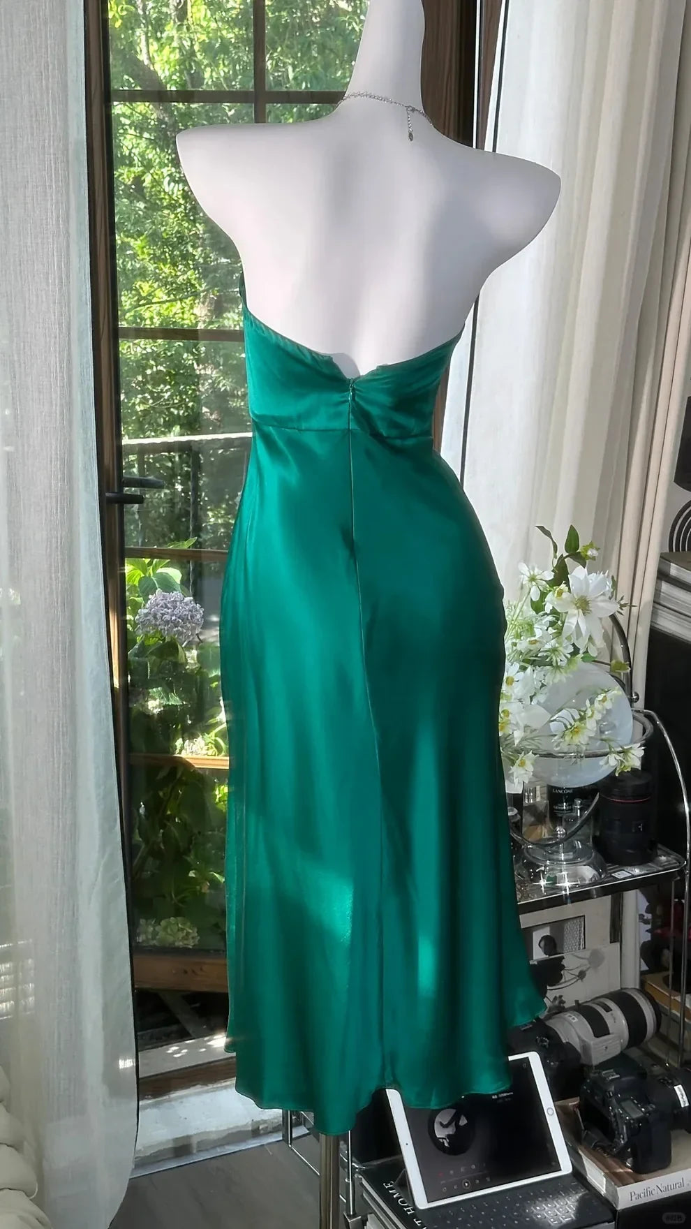 Elegant A-Line Strapless Draped Emerald Midi Homecoming Dress Women's Gown
