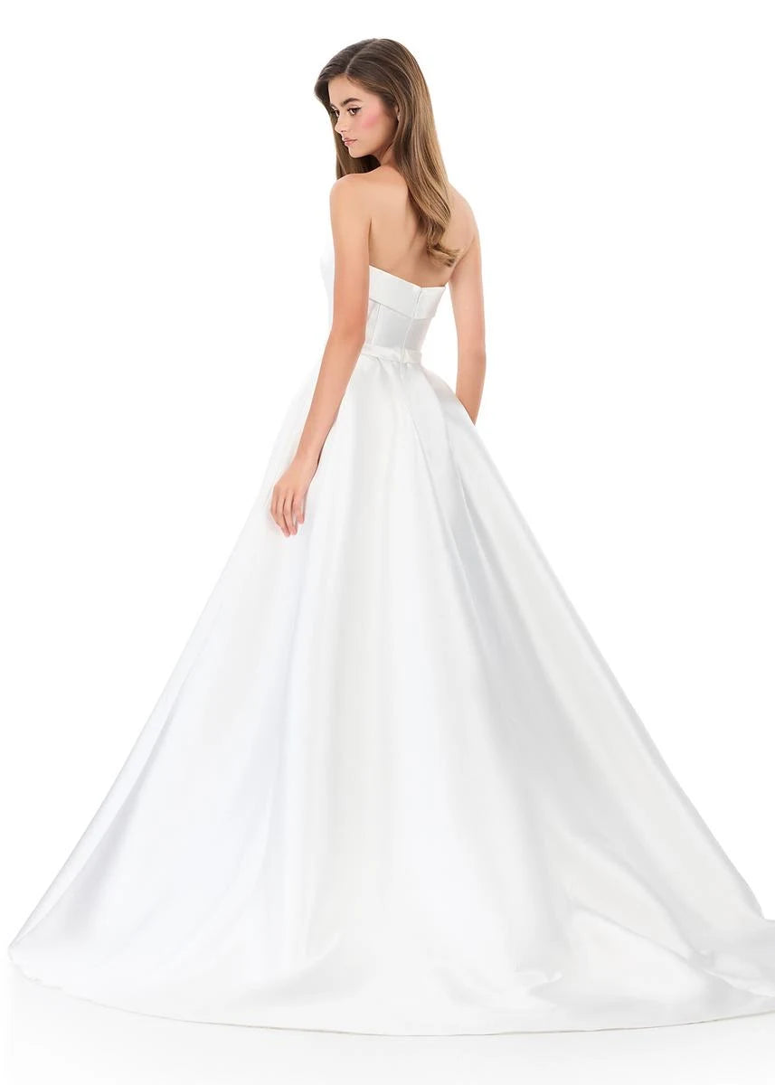 Elegant A-Line Strapless High Slit White Floor-Length Prom Dresses Gown
