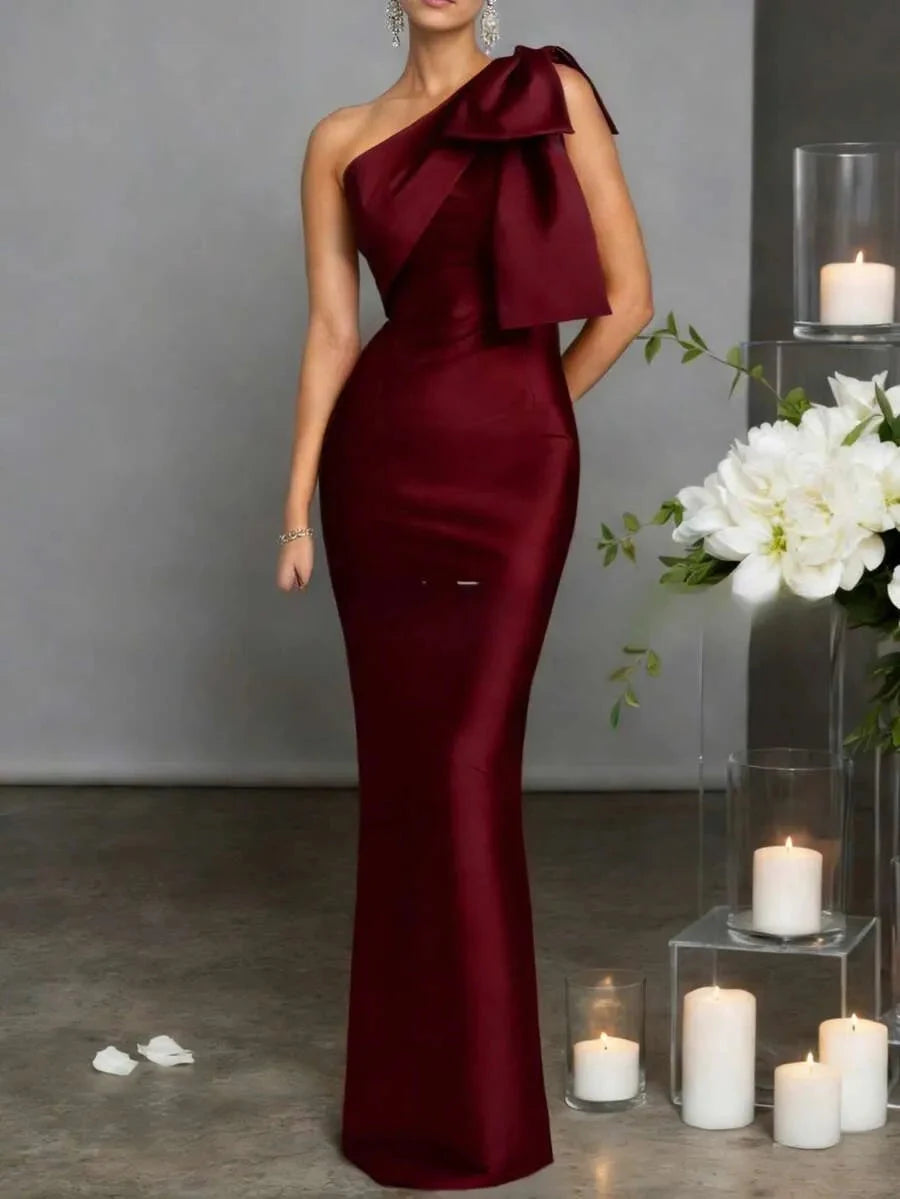 Elegant A-Line Strapless Pleated Floral Burgundy Floor-Length Prom Gown