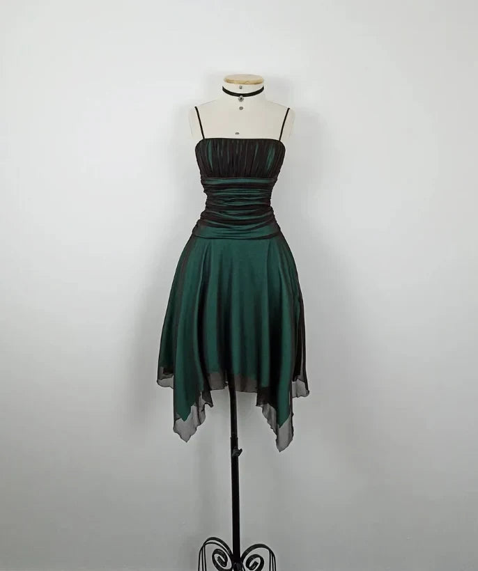 Elegant A-Line Strapless Ruched Asymmetrical Dark Green Short Homecoming Dress