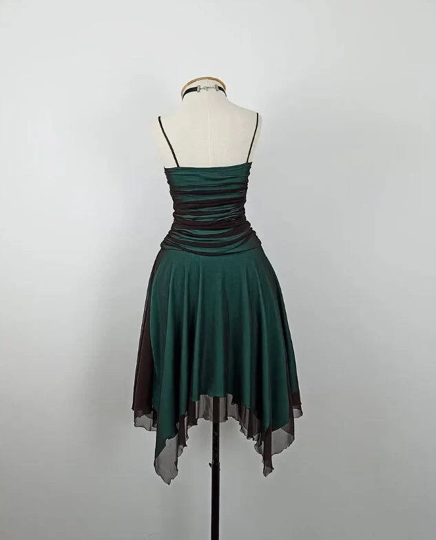 Elegant A-Line Strapless Ruched Asymmetrical Dark Green Short Homecoming Dress