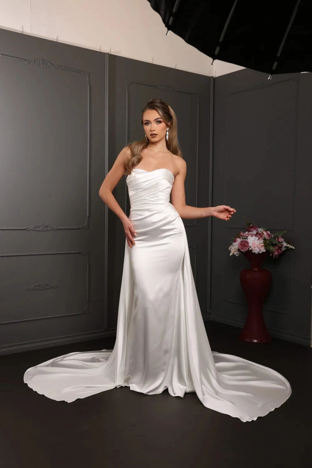 Elegant A-Line Strapless Ruched White Long Prom Dress for Women