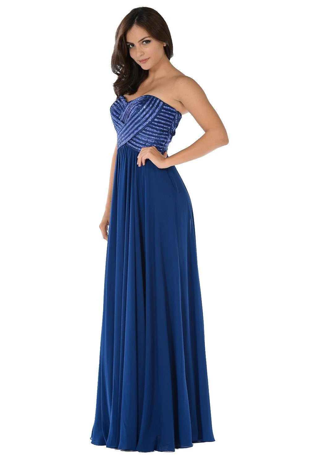 Elegant A-Line Strapless Sequin Royal Blue Floor-Length Prom Dresses Women's Gown