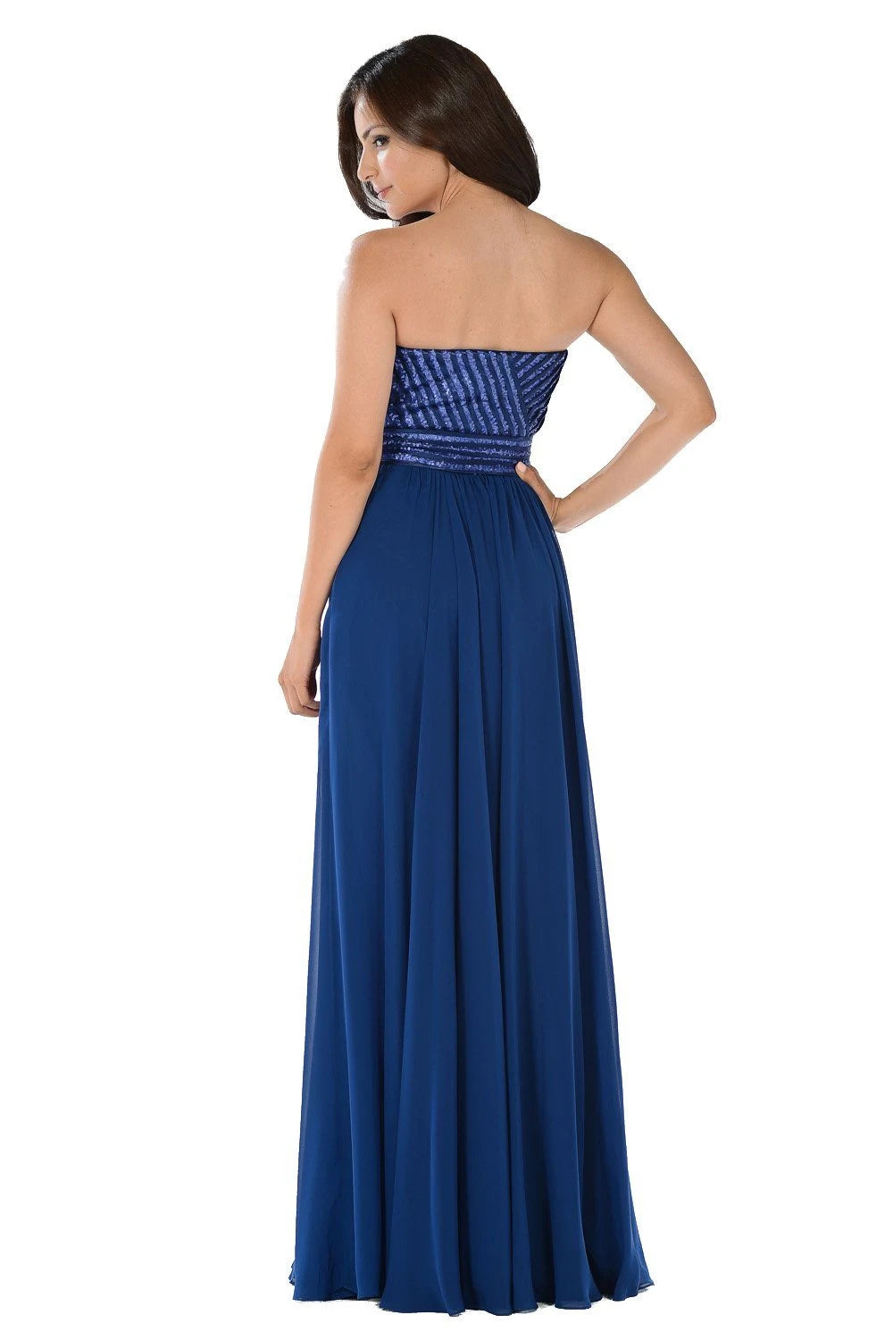 Elegant A-Line Strapless Sequin Royal Blue Floor-Length Prom Dresses Women's Gown