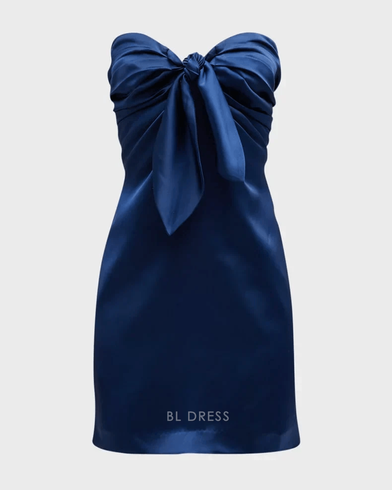 Elegant A-Line Strapless Sleeveless Bow Chic Navy Short Homecoming Dresses For Women