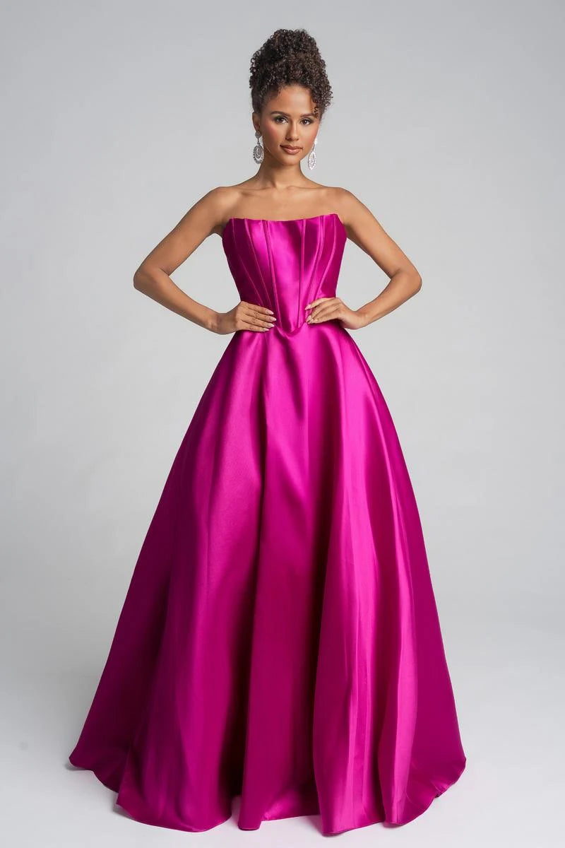 Elegant A-Line Strapless Sleeveless Corset Bodice Fuchsia Floor-Length Prom Dresses Women's Gown