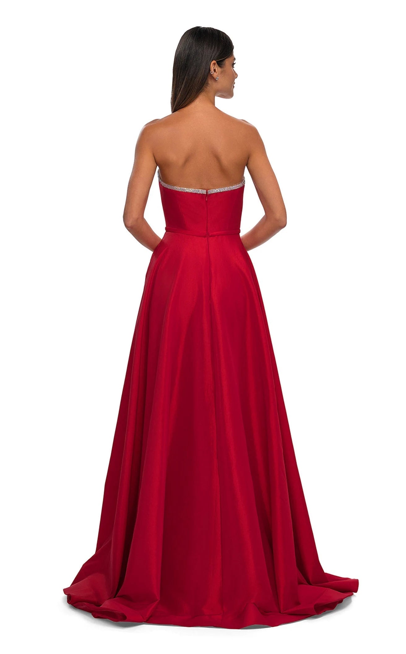 Elegant A-Line Strapless Sleeveless High-Slit Vibrant Red Floor-Length Prom Dress for Women