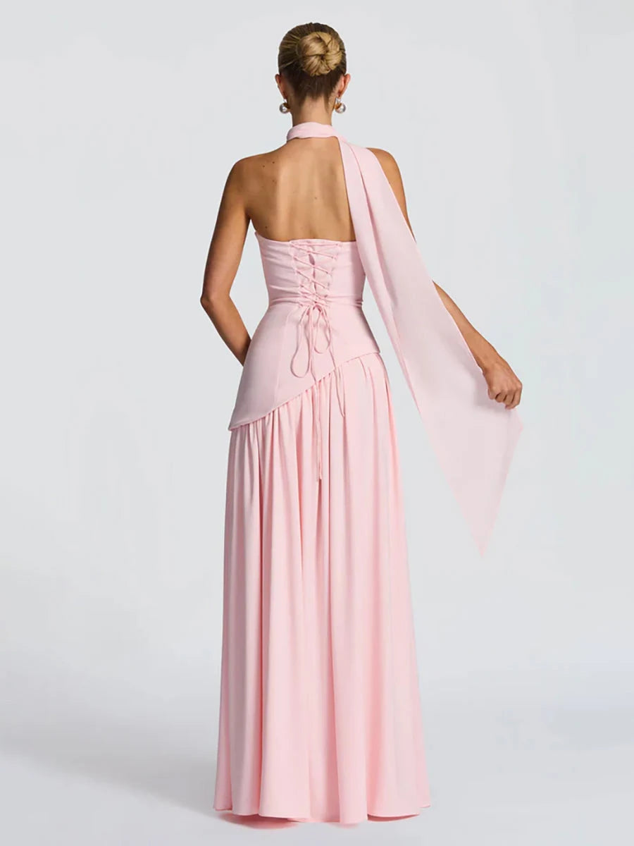 Elegant A-Line Strapless Sleeveless High Slit Blush Pink Floor-Length Prom Gown