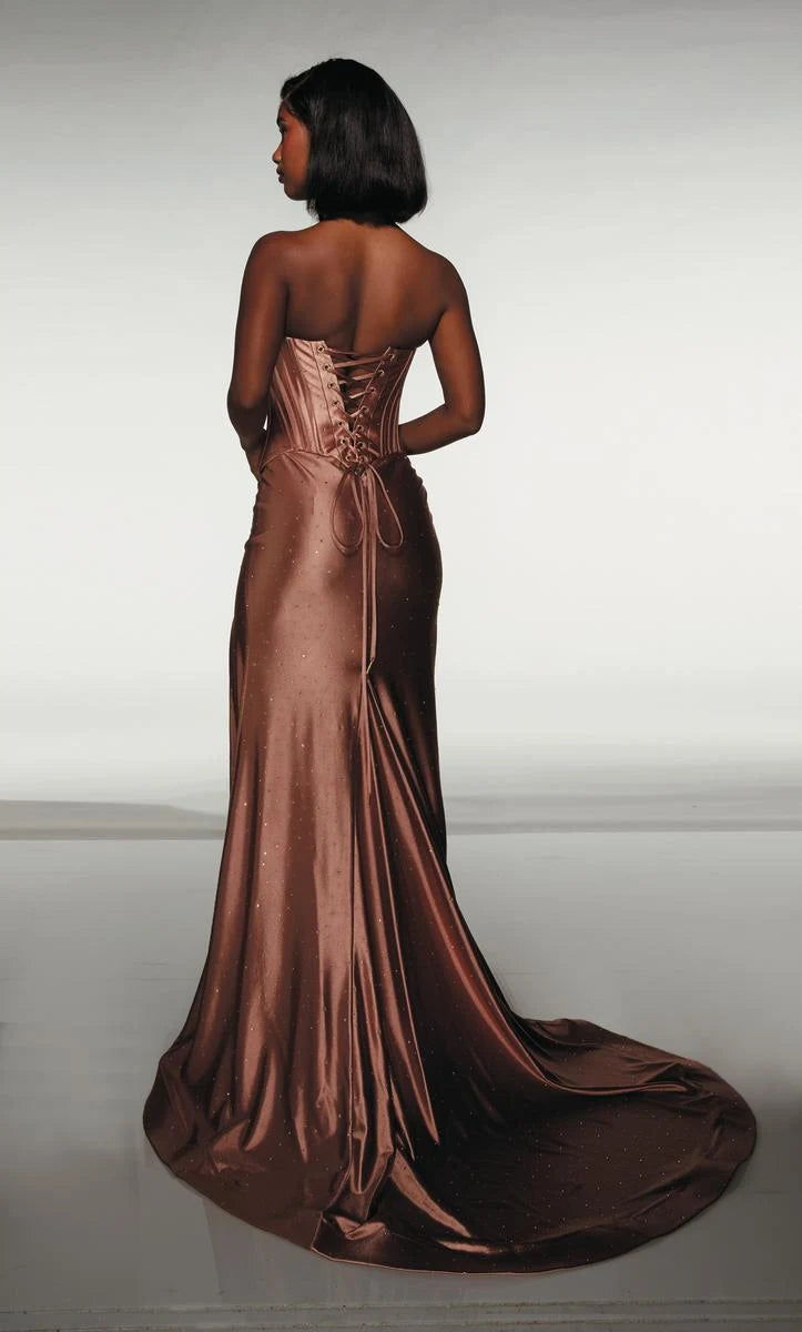 Elegant A-Line Strapless Sleeveless Sparkling Rose Gold Floor-Length Prom Dresses For Women