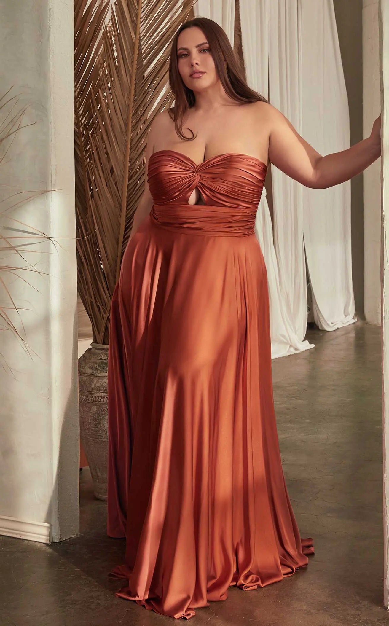Elegant A-Line Strapless Sweetheart Twisted Bodice Burnt Orange Floor-Length Prom Gown Women's