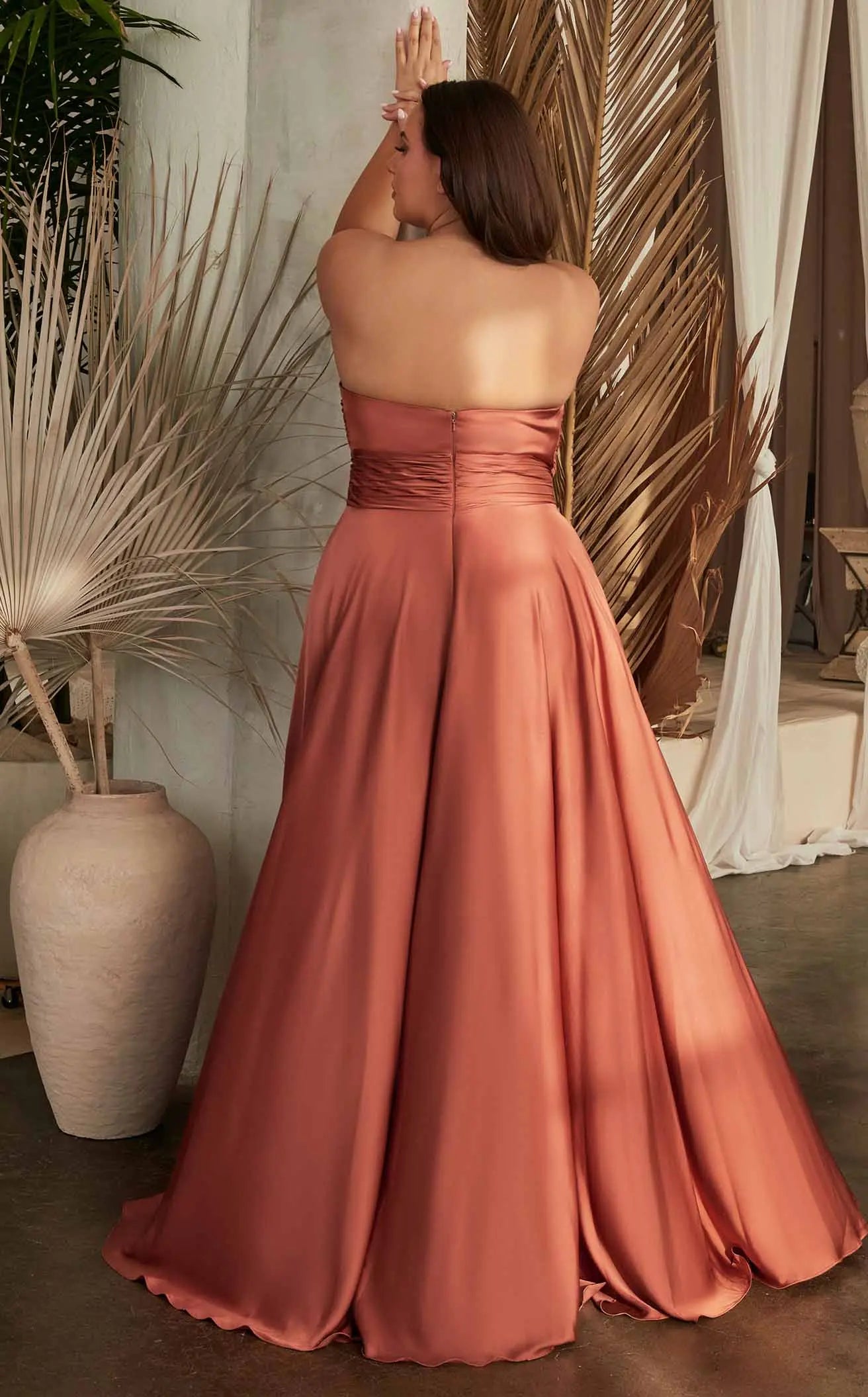 Elegant A-Line Strapless Sweetheart Twisted Bodice Burnt Orange Floor-Length Prom Gown Women's