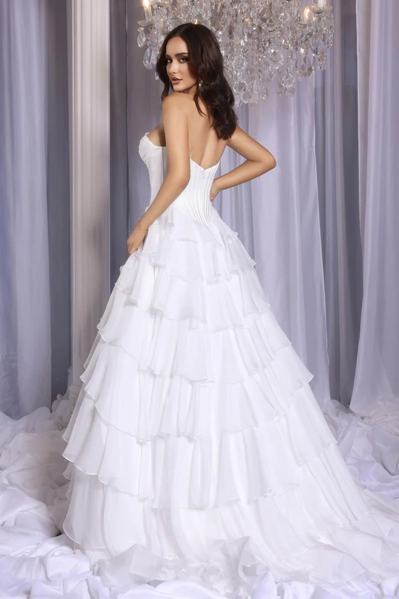Elegant A-Line Sweetheart Beaded Ruffled White Floor-Length Prom Dress