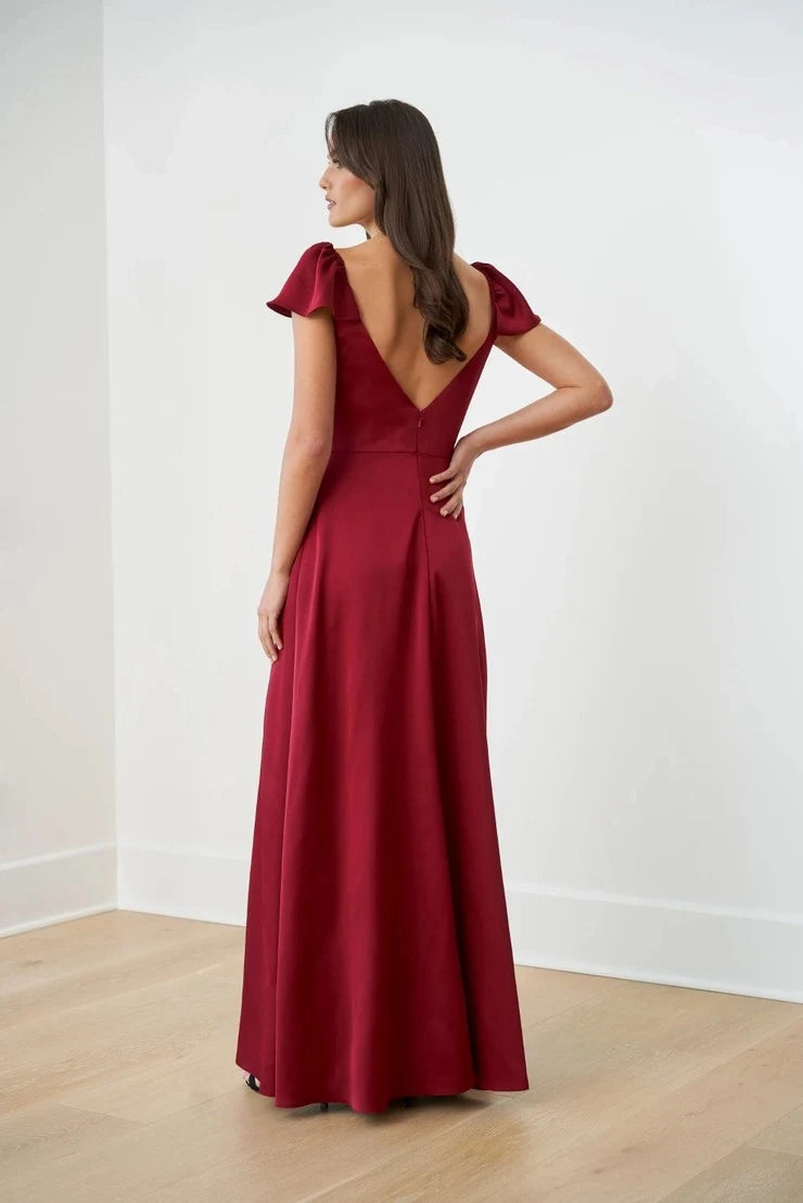 Elegant A-Line Sweetheart Cap Sleeve Chic Slit Red Long Prom Dress for Women