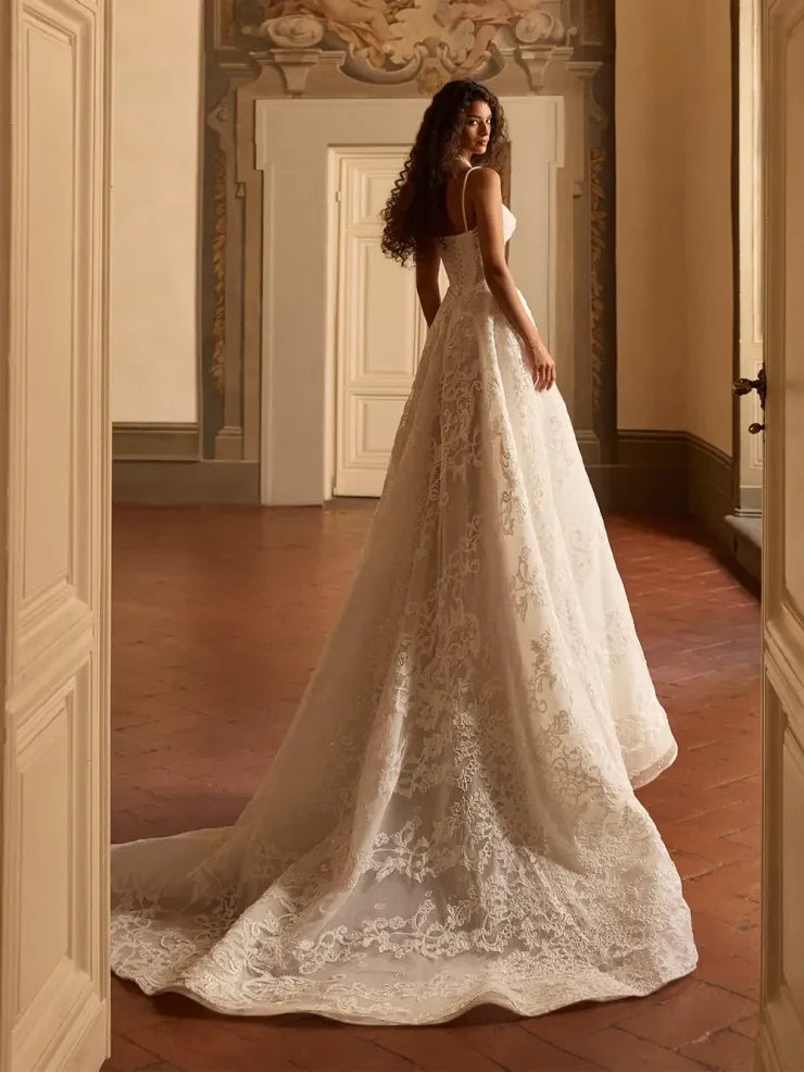 Elegant A-Line Sweetheart Corset Lace Ivory Floor-Length Bridal Wedding Gown