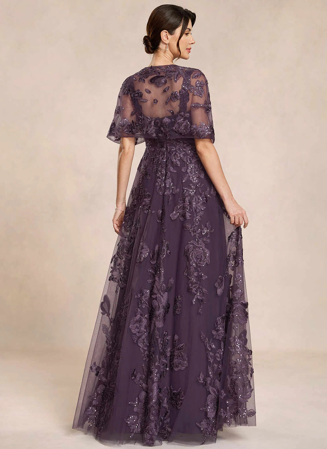 Elegant A-Line Sweetheart Half Sleeve Applique Plum Long Mother of the Bride Dress For Women