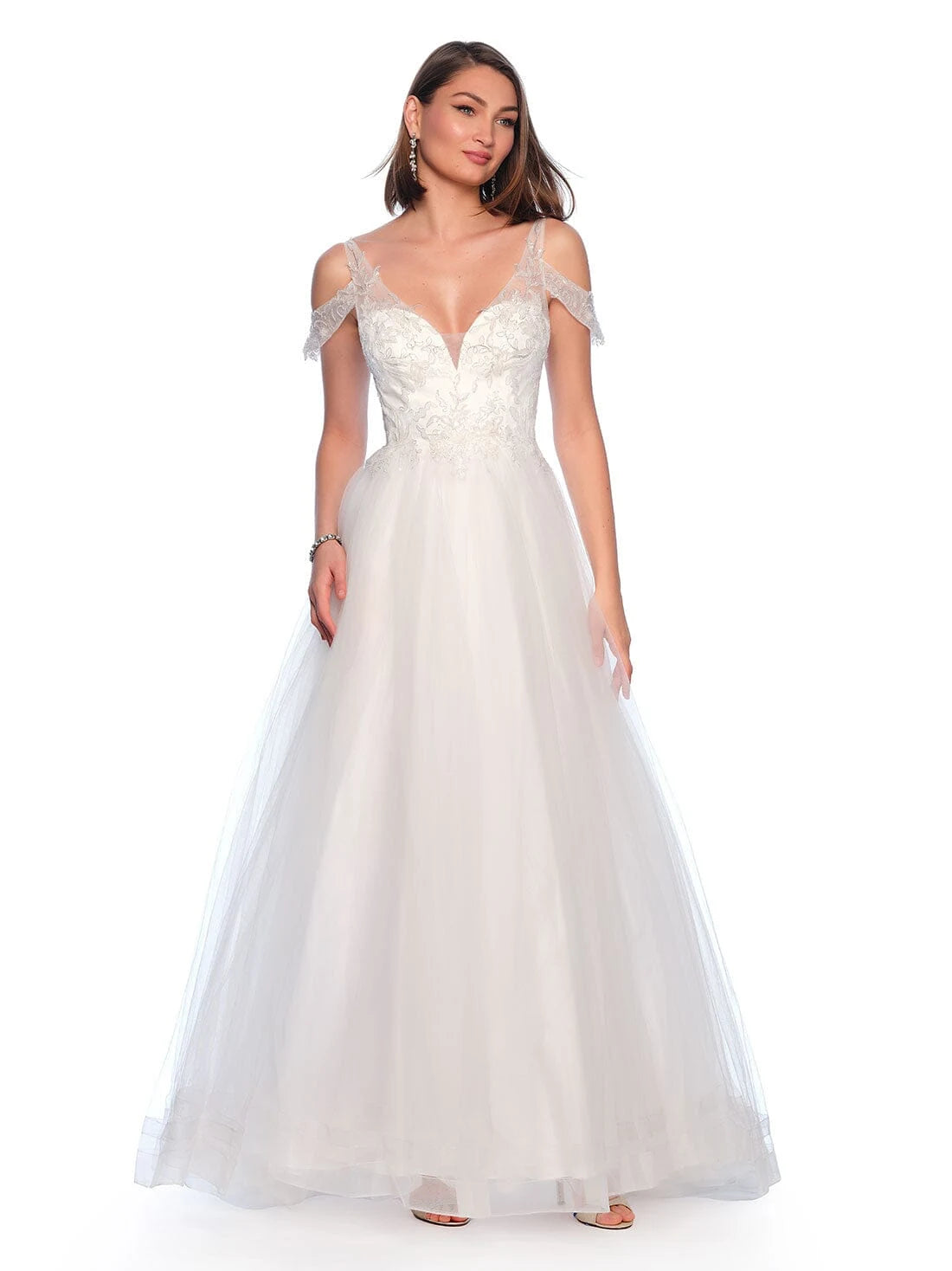 Elegant A-Line Sweetheart Off-Shoulder Embroidered White Floor-Length Prom Gown