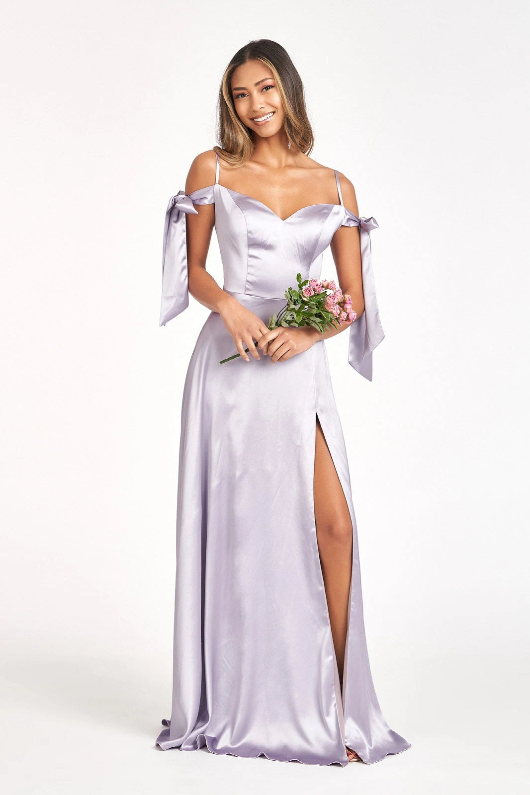 Elegant A-Line Sweetheart Off-Shoulder Flowy Lavender Floor-Length Prom Dresses Women Gown