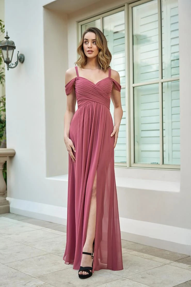 Elegant A-Line Sweetheart Off-Shoulder High Slit Dusty Rose Floor-Length Prom Gown