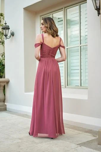 Elegant A-Line Sweetheart Off-Shoulder High Slit Dusty Rose Floor-Length Prom Gown