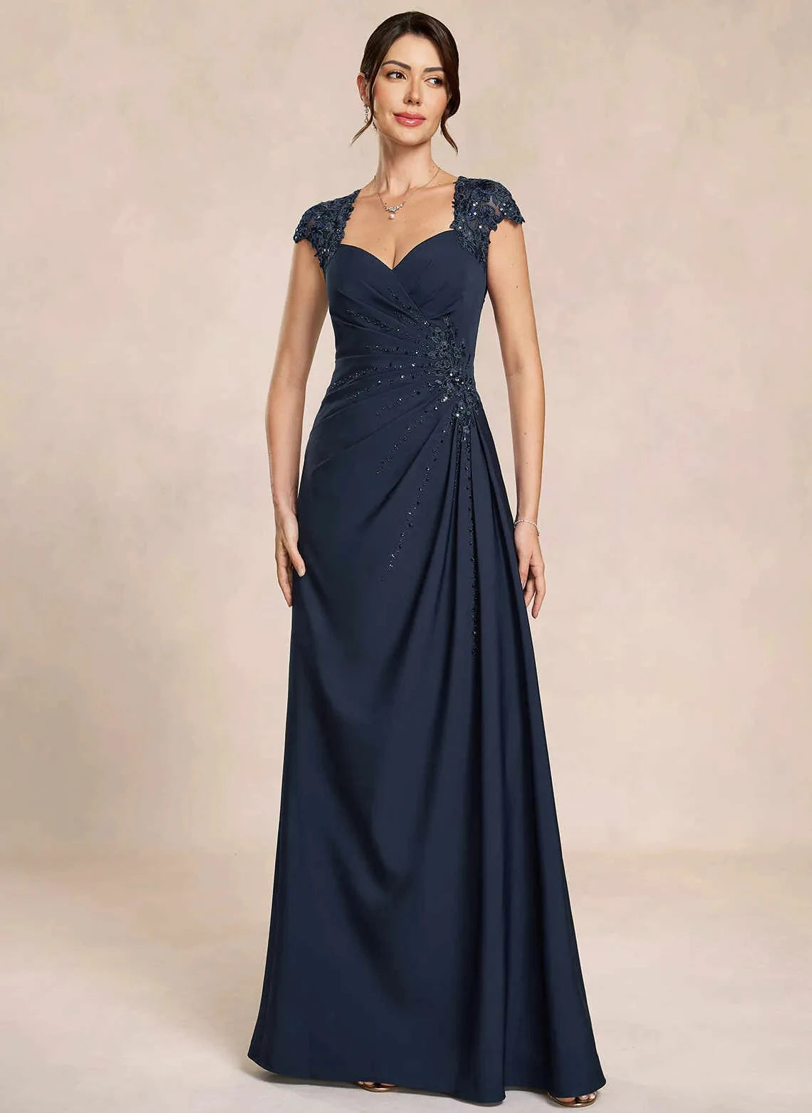 Elegant A-Line Sweetheart Ruched Navy Maxi Mother Of The Bride Dress