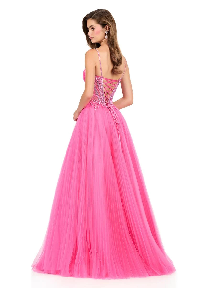 Elegant A-Line Sweetheart Sleeveless Beaded Corset Hot Pink Floor-Length Prom Gown