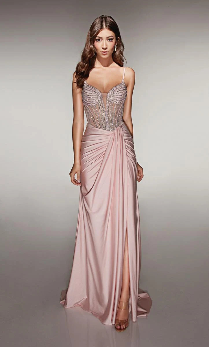 Elegant A-Line Sweetheart Sleeveless Beaded Draped Blush Pink Floor-Length Prom Gown