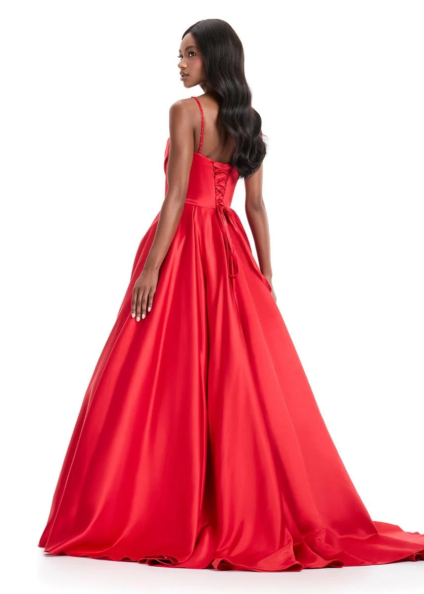Elegant A-Line Sweetheart Sleeveless Beaded Draped Red Floor-Length Prom Dresses Women's Gown