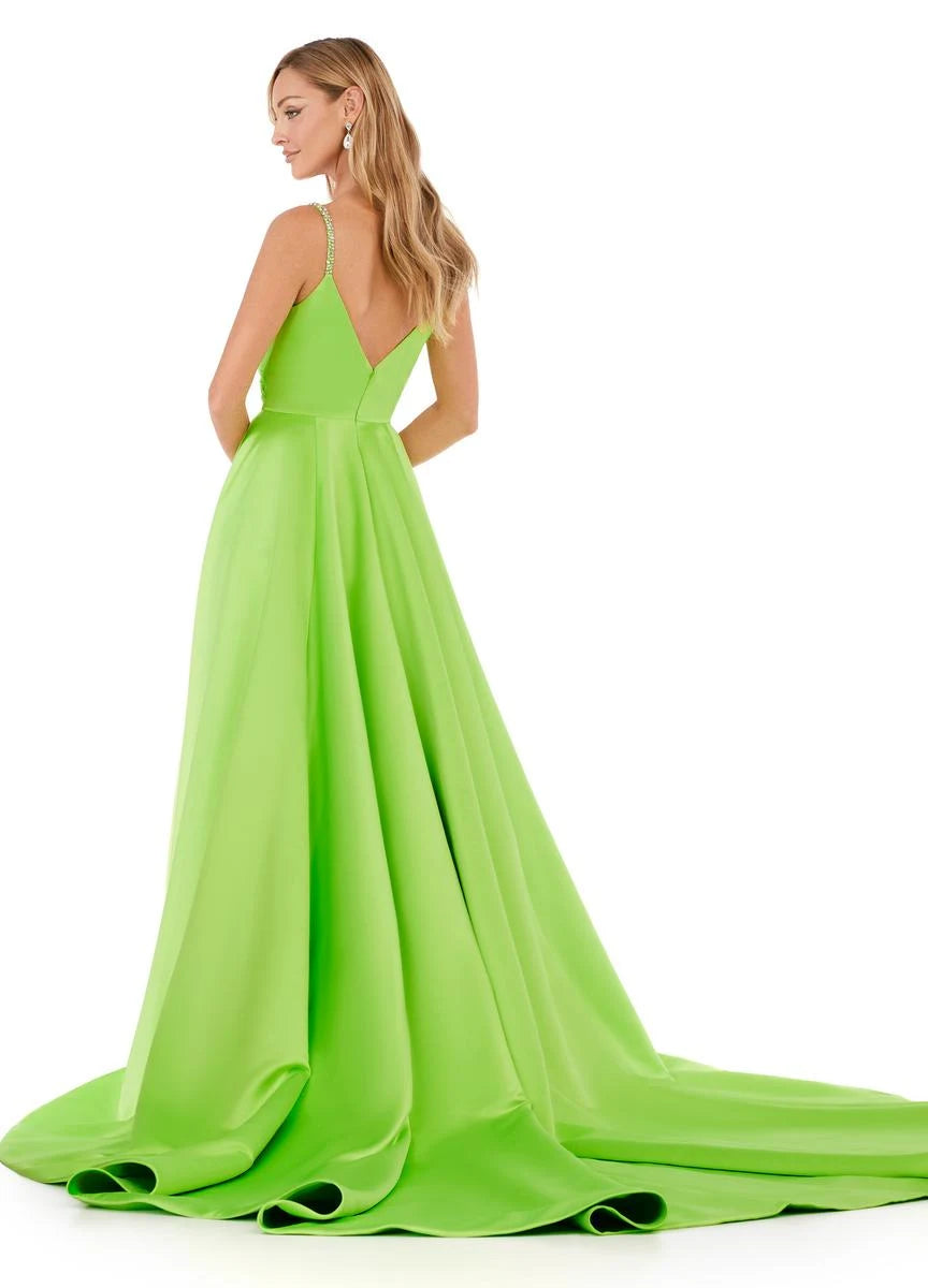 Elegant A-Line Sweetheart Sleeveless Beaded Flowy Lime Green Floor-Length Prom Gown