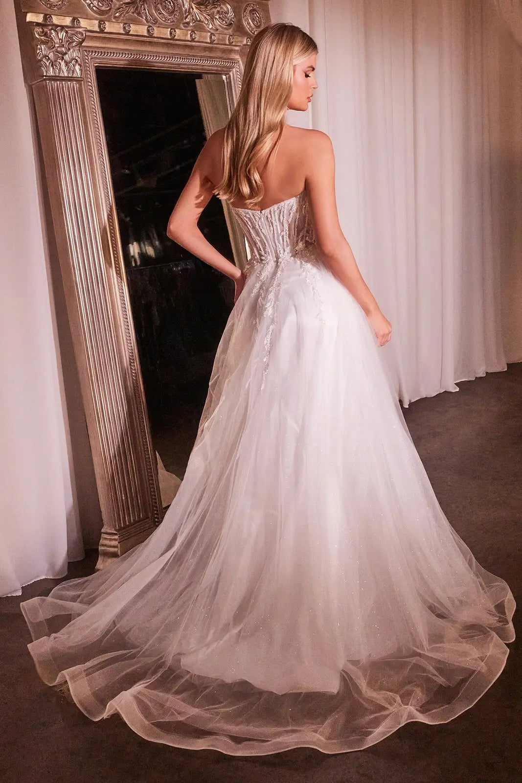 Elegant A-Line Sweetheart Sleeveless Beaded High Slit White Floor-Length Prom Dress Gown