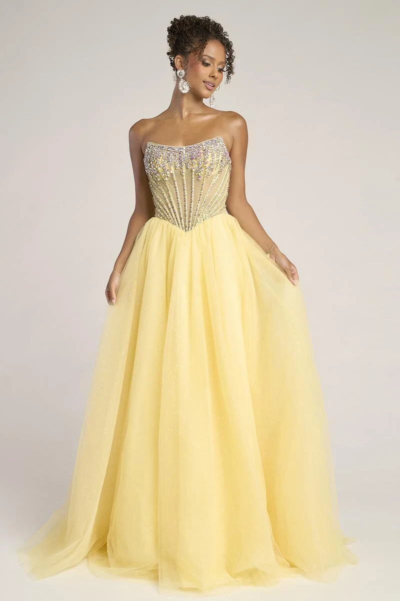 Elegant A-Line Sweetheart Sleeveless Beaded Yellow Floor-Length Prom Gown for Women