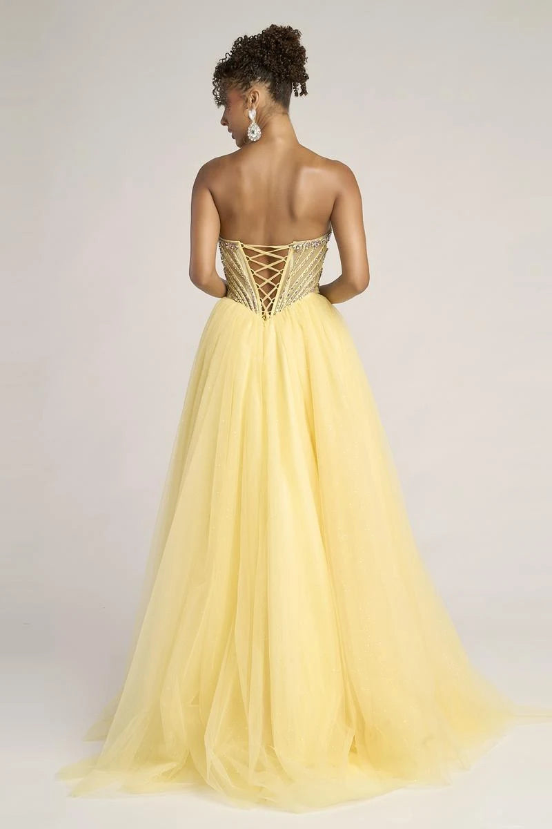 Elegant A-Line Sweetheart Sleeveless Beaded Yellow Floor-Length Prom Gown for Women
