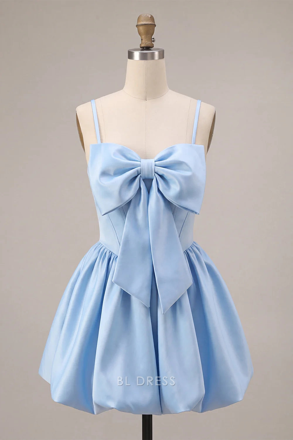 Elegant A-Line Sweetheart Sleeveless Bow Puffy Sky Blue Mini Homecoming Dress Women's