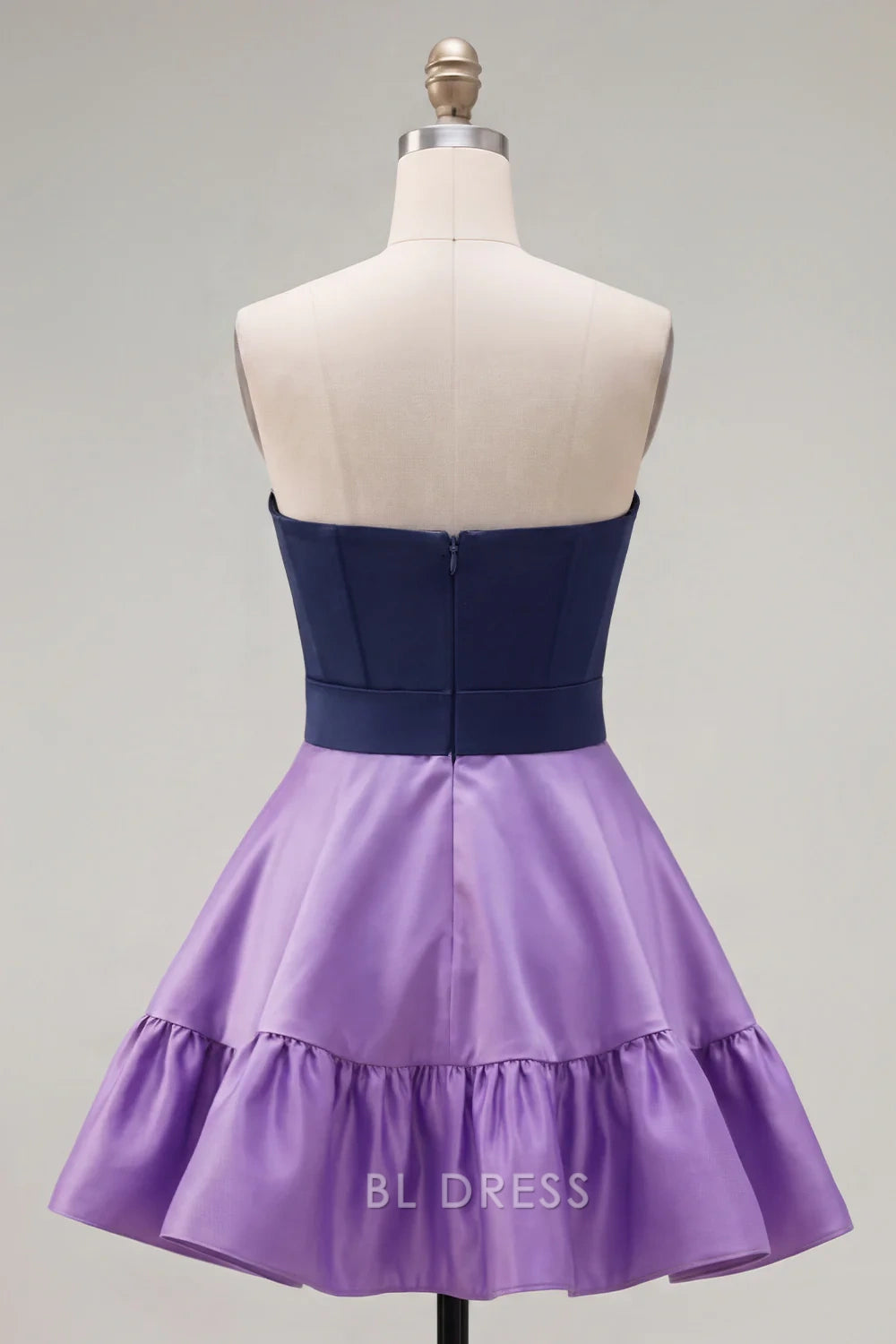 Elegant A-Line Sweetheart Sleeveless Bowknot Tiered Navy Purple Mini Homecoming Dresses
