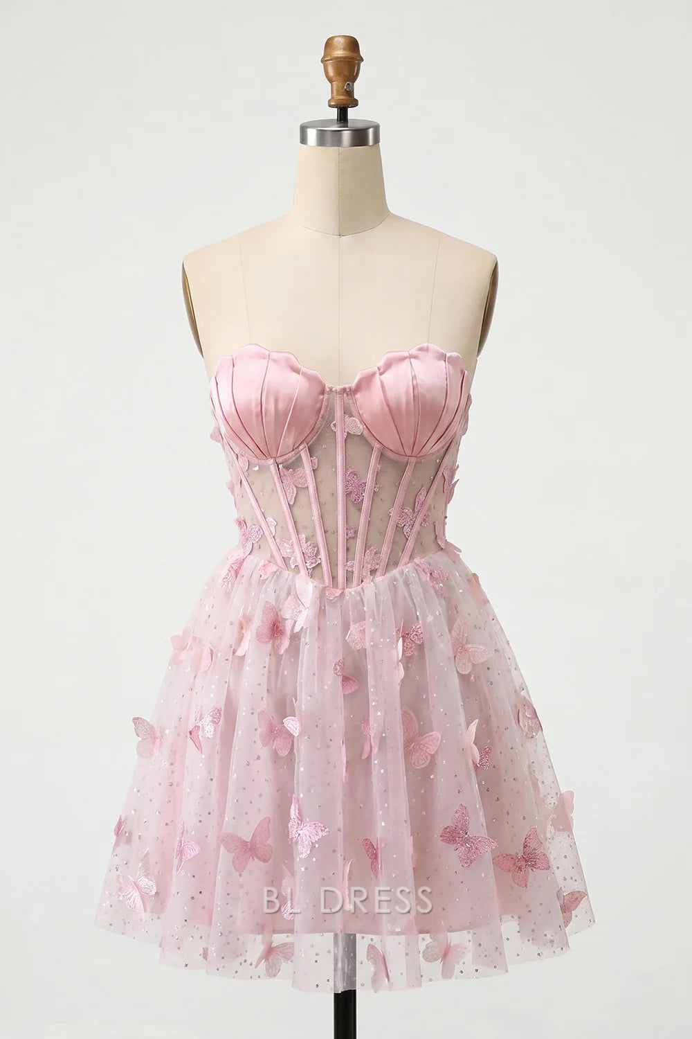 Elegant A-Line Sweetheart Sleeveless Butterfly Corset Pink Short Homecoming Dress