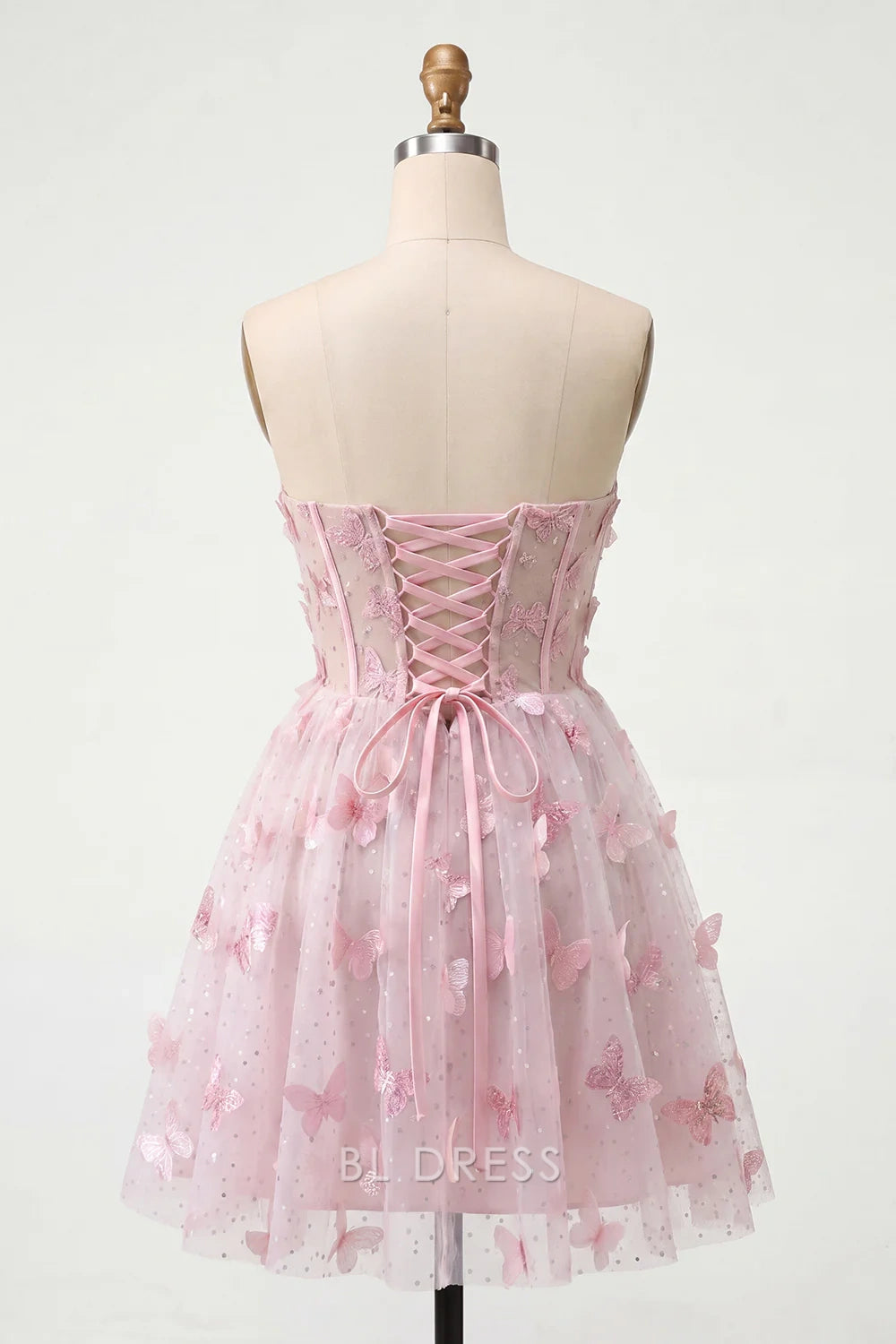 Elegant A-Line Sweetheart Sleeveless Butterfly Corset Pink Short Homecoming Dress