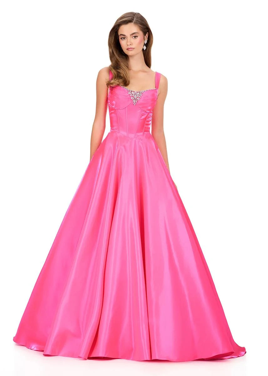 Elegant A-Line Sweetheart Sleeveless Corset Bodice Hot Pink Floor-Length Prom Dress Gown