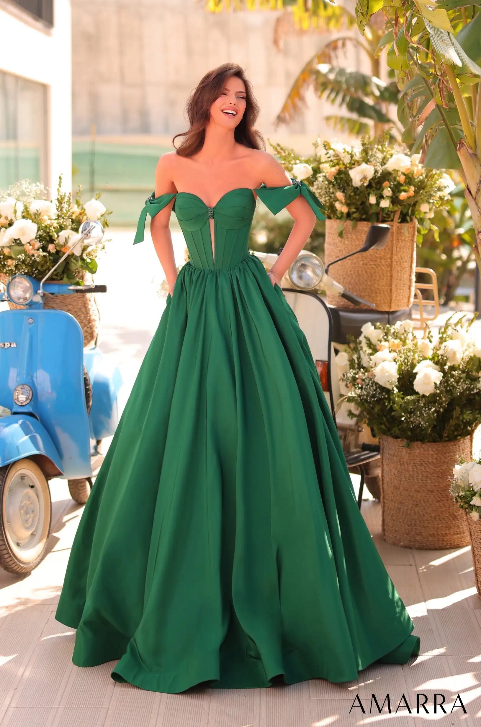 Elegant A-Line Sweetheart Sleeveless Corset Bow Emerald Floor-Length Prom Women's Gown