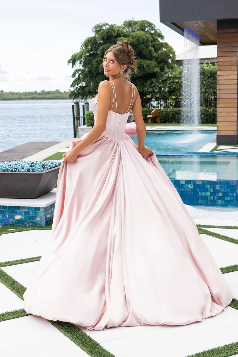 Elegant A-Line Sweetheart Sleeveless Corset High-Low Blush Pink Prom Dress