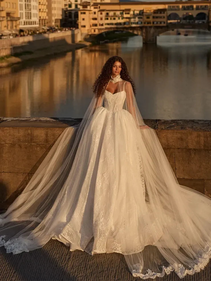 Elegant A-Line Sweetheart Sleeveless Corset Lace Ivory Floor-Length Bridal Wedding Gown