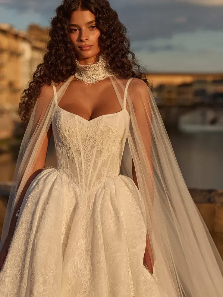 Elegant A-Line Sweetheart Sleeveless Corset Lace Ivory Floor-Length Bridal Wedding Gown