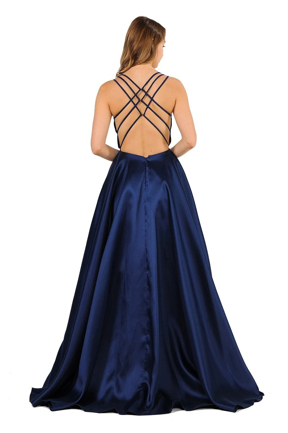 Elegant A-Line Sweetheart Sleeveless Criss-Cross Back Navy Blue Floor-Length Prom Dress