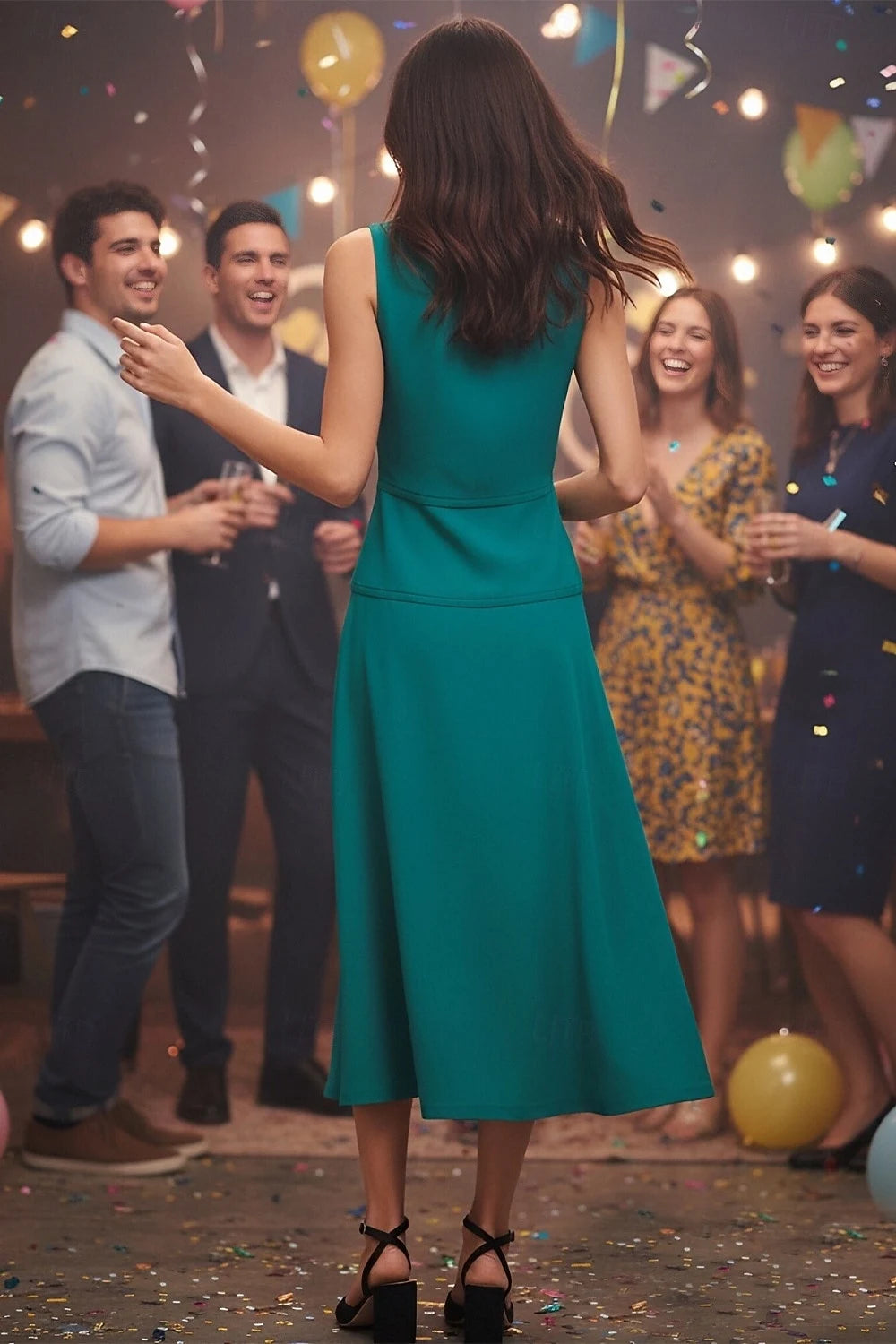 Elegant A-Line Sweetheart Sleeveless Flattering Sophisticated Emerald Green Midi Prom Dresses Women's Gown