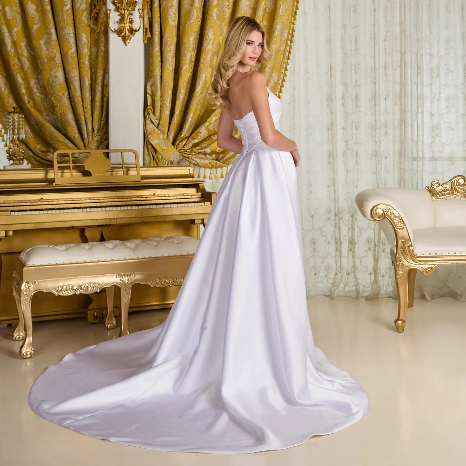 Elegant A-Line Sweetheart Sleeveless High Slit White Long Prom Dress Gown