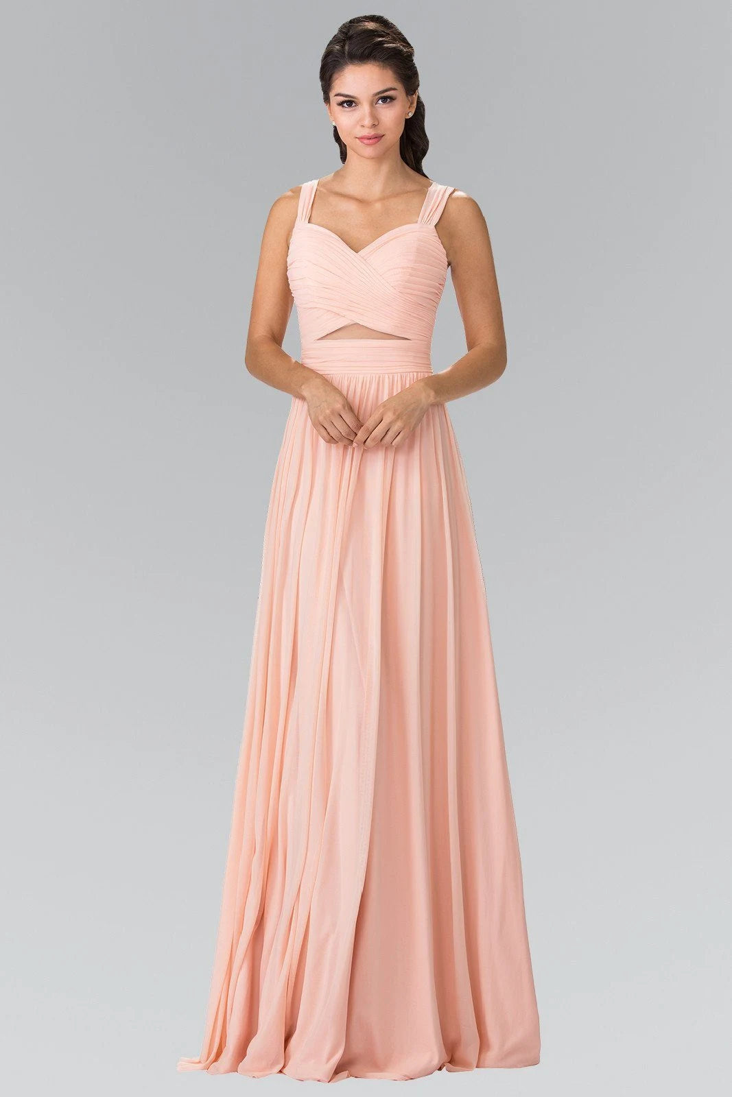Elegant A-Line Sweetheart Sleeveless Pleated Cutout Peach Floor-Length Prom Gown