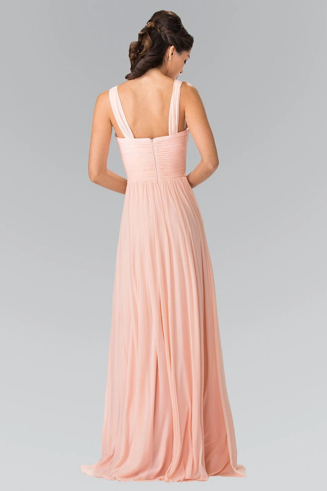 Elegant A-Line Sweetheart Sleeveless Pleated Cutout Peach Floor-Length Prom Gown