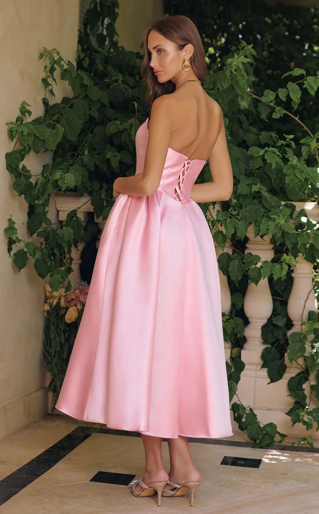 Elegant A-Line Sweetheart Sleeveless Pleated Pink Midi Prom Dress Women's