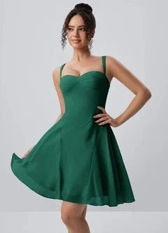 Elegant A-Line Sweetheart Sleeveless Ruched Dark Green Short Homecoming Dress