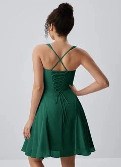 Elegant A-Line Sweetheart Sleeveless Ruched Dark Green Short Homecoming Dress