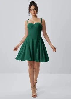 Elegant A-Line Sweetheart Sleeveless Ruched Dark Green Short Homecoming Dress
