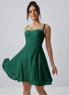 Elegant A-Line Sweetheart Sleeveless Ruched Dark Green Short Homecoming Dress